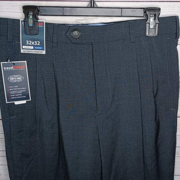 TRAVEL SMART ROUNDTREE & YORKE MEN'S SZ 32X32 CLASSIC FIT PLEATED PANTS NWT